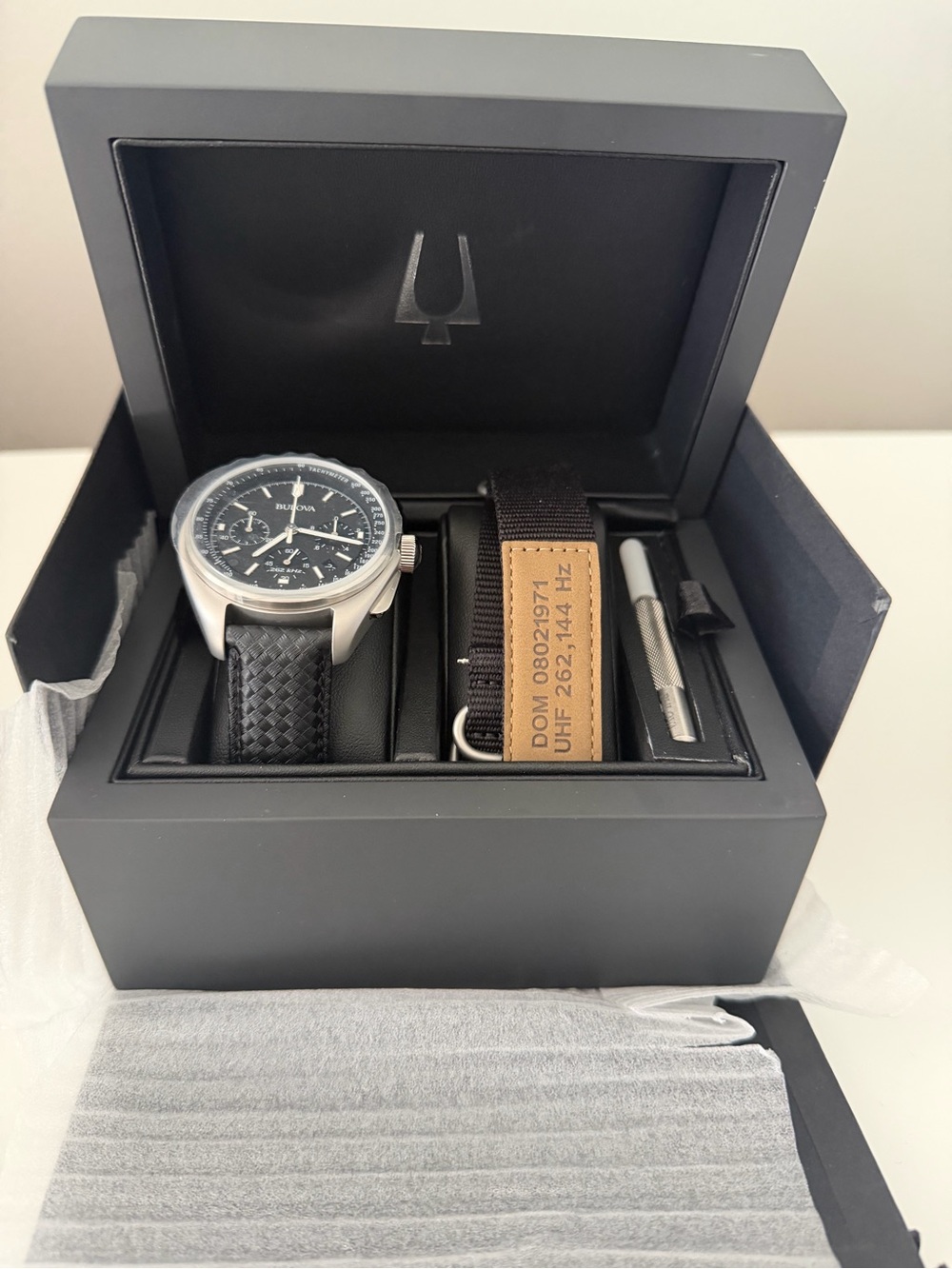 Bulova Lunar Pilot Black Strap Watch with Silver Accent